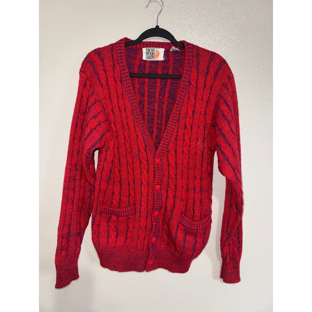 Vintage Iron Wood Trading Company Collegiate Chunky Cable Knit Cardigan Sweater